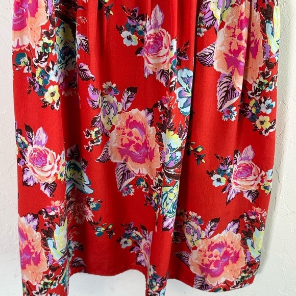 Roxy Orange Floral Slip Dress with Ruched Front Bodice and Gold Zipper Sz M - Picture 3 of 11